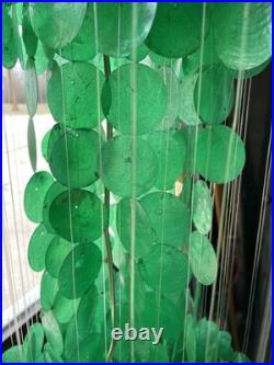 Vtg Large Emerald Green Capiz Shell 3-Tier Hanging Lamp Chandelier Mid Century