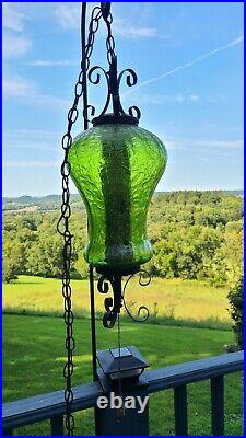 Vtg Large Green Glass Hanging Swag Light Lamp MCM Mid Century Plug-In Diffuser