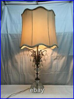 Vtg Lead Glass Lamp 20 Glass hanging prism Chandelier Like Table Lamp Mid Cent