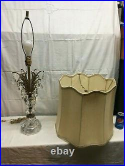 Vtg Lead Glass Lamp 20 Glass hanging prism Chandelier Like Table Lamp Mid Cent