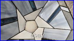 Vtg Leaded Stained Glass Lamp Shade 5 Sided Blues White Geometric Brass Etched