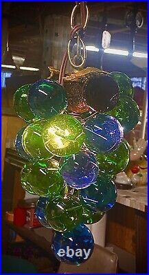 Vtg Lucite Acrylic Grape Cluster Hanging Swag Light MCM Blue & Green Tested