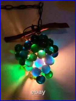 Vtg Lucite Acrylic Grape Cluster Hanging Swag Light MCM Blue & Green Tested Rare