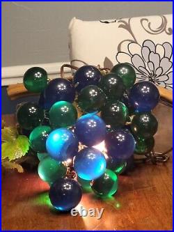 Vtg Lucite Acrylic Grape Cluster Hanging Swag Light MCM Blue & Green Tested Rare
