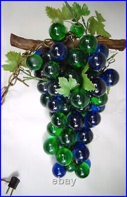 Vtg Lucite Grape Cluster Chain Swag Lamp Hanging Light Fixture Large 19in Works