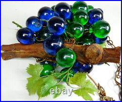 Vtg Lucite Grape Cluster Chain Swag Lamp Hanging Light Fixture Large 19in Works