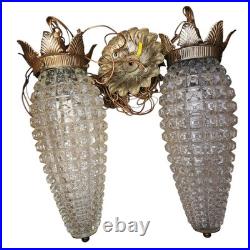 Vtg MCM 16 Pineapple Glass Double Hanging Swag Pendant Untested Parts Only