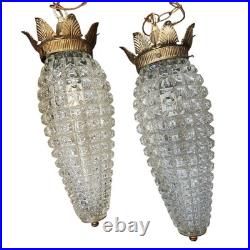 Vtg MCM 16 Pineapple Glass Double Hanging Swag Pendant Untested Parts Only
