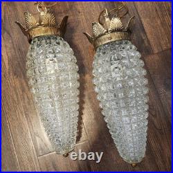 Vtg MCM 16 Pineapple Glass Double Hanging Swag Pendant Untested Parts Only
