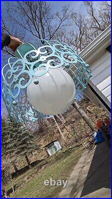 Vtg MCM 1960s Arthur Umanoff Light Blue Hanging Scroll Light Fixture Retro Cage