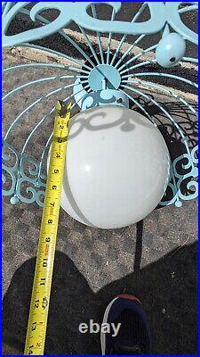 Vtg MCM 1960s Arthur Umanoff Light Blue Hanging Scroll Light Fixture Retro Cage