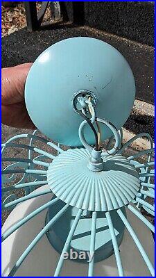 Vtg MCM 1960s Arthur Umanoff Light Blue Hanging Scroll Light Fixture Retro Cage