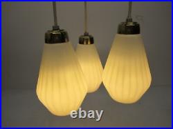 Vtg MCM 3 Pendant Hanging Ceiling Light Fixture Chandelier Milk Glass Shades