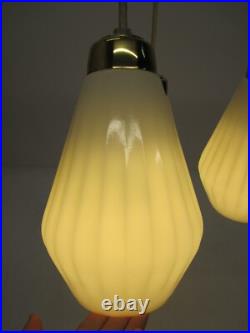 Vtg MCM 3 Pendant Hanging Ceiling Light Fixture Chandelier Milk Glass Shades