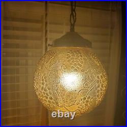 Vtg MCM Amber Globe Hanging Swag Lamp Light Chain with Diffuser Retro Read Descri
