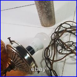Vtg MCM Amber Globe Hanging Swag Lamp Light Chain with Diffuser Retro Read Descri