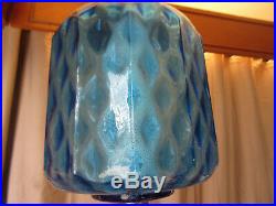 Vtg MCM BLUE GLASS HANGING SWAG LAMP 25 INCH With Diffuser RETRO