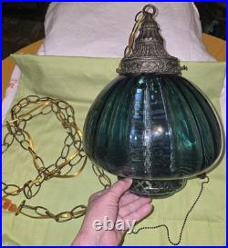Vtg MCM Blue Optic Looking Mushroom Shaped Swag Lamp As Is Works