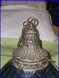 Vtg MCM Blue Optic Looking Mushroom Shaped Swag Lamp As Is Works