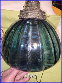Vtg MCM Blue Optic Looking Mushroom Shaped Swag Lamp As Is Works