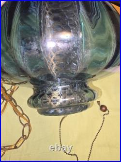 Vtg MCM Blue Optic Looking Mushroom Shaped Swag Lamp As Is Works