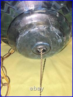 Vtg MCM Blue Optic Looking Mushroom Shaped Swag Lamp As Is Works