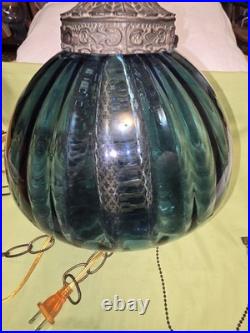 Vtg MCM Blue Optic Looking Mushroom Shaped Swag Lamp As Is Works