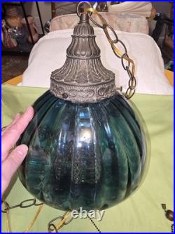 Vtg MCM Blue Optic Looking Mushroom Shaped Swag Lamp As Is Works