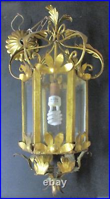 Vtg MCM Brass/Gold-tone Gothic Regency Hanging Lamp Light Fixture Panel Lantern