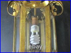 Vtg MCM Brass/Gold-tone Gothic Regency Hanging Lamp Light Fixture Panel Lantern