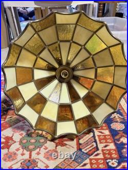 Vtg MCM Caramel Slag Glass Hanging Swag Lamp 16 Stained Panel Pendant Light