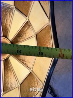 Vtg MCM Caramel Slag Glass Hanging Swag Lamp 16 Stained Panel Pendant Light