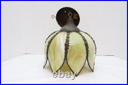 Vtg MCM Cream/Carmel Slag Glass Hanging TULIP Pendant Swag Lamp Pendant Fixture