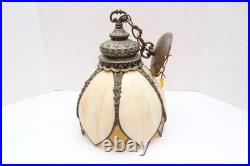 Vtg MCM Cream/Carmel Slag Glass Hanging TULIP Pendant Swag Lamp Pendant Fixture Vtg MCM Cream/Carmel Slag Glass Hanging TULIP Pendant Swag Lamp Pendant Fixture