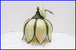 Vtg MCM Cream/Carmel Slag Glass Hanging TULIP Pendant Swag Lamp Pendant Fixture