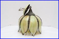 Vtg MCM Cream/Carmel Slag Glass Hanging TULIP Pendant Swag Lamp Pendant Fixture