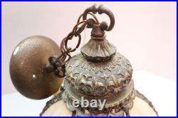 Vtg MCM Cream/Carmel Slag Glass Hanging TULIP Pendant Swag Lamp Pendant Fixture