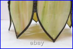 Vtg MCM Cream/Carmel Slag Glass Hanging TULIP Pendant Swag Lamp Pendant Fixture