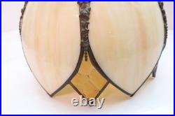 Vtg MCM Cream/Carmel Slag Glass Hanging TULIP Pendant Swag Lamp Pendant Fixture