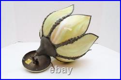 Vtg MCM Cream/Carmel Slag Glass Hanging TULIP Pendant Swag Lamp Pendant Fixture