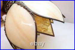 Vtg MCM Cream/Carmel Slag Glass Hanging TULIP Pendant Swag Lamp Pendant Fixture
