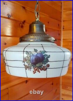 Vtg MCM Farmhouse Fruit Hanging Swag Light/Lamp Hand Painted Milkglass