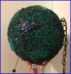 Vtg MCM Globe Light Lucite Resin Rock Candy Hanging Lamp Blue Green 1960s