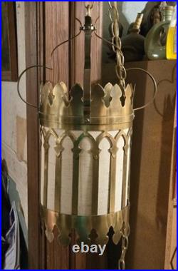 Vtg MCM Gothic Hollywood Regency Cathedral Style Pendant Corded Swag Lamp