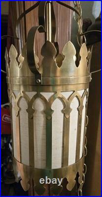 Vtg MCM Gothic Hollywood Regency Cathedral Style Pendant Corded Swag Lamp