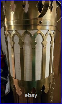 Vtg MCM Gothic Hollywood Regency Cathedral Style Pendant Corded Swag Lamp