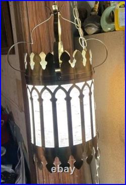 Vtg MCM Gothic Hollywood Regency Cathedral Style Pendant Corded Swag Lamp