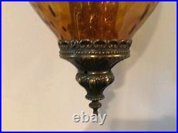 Vtg MCM Hanging Swag Lamp Amber Gold Optic Diffuser Glass Hollywood Regency GC