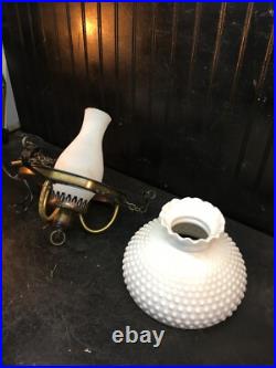 Vtg MCM Hobnail Milk Glass Hanging Ceiling Light Fixture Pendant Chandelier