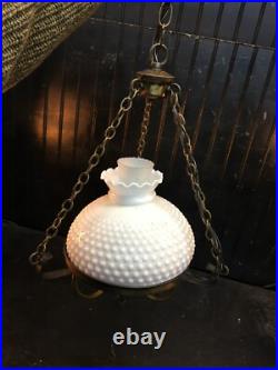 Vtg MCM Hobnail Milk Glass Hanging Ceiling Light Fixture Pendant Chandelier